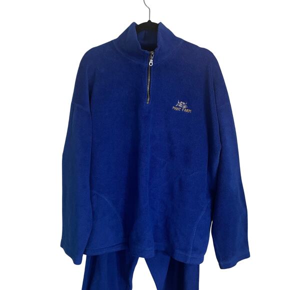 Phat Farm Vintage Y2k Hip-Hop Men's Blue Fleece Tracksuit 2 Piece Men's Large - Picture 2 of 9